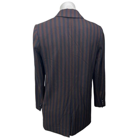 H&M Brown Black Striped Double Breasted Notch Collar Blazer Coat Jacket Size 6 - Picture 2 of 5